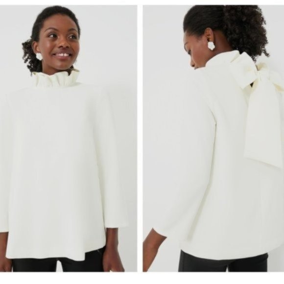 Tuckernuck Tops - Tuckernuck NEW Ivory Faye Ruffle Bow Preppy 3/4 Sleeve Crepe Blouse Top Size XS